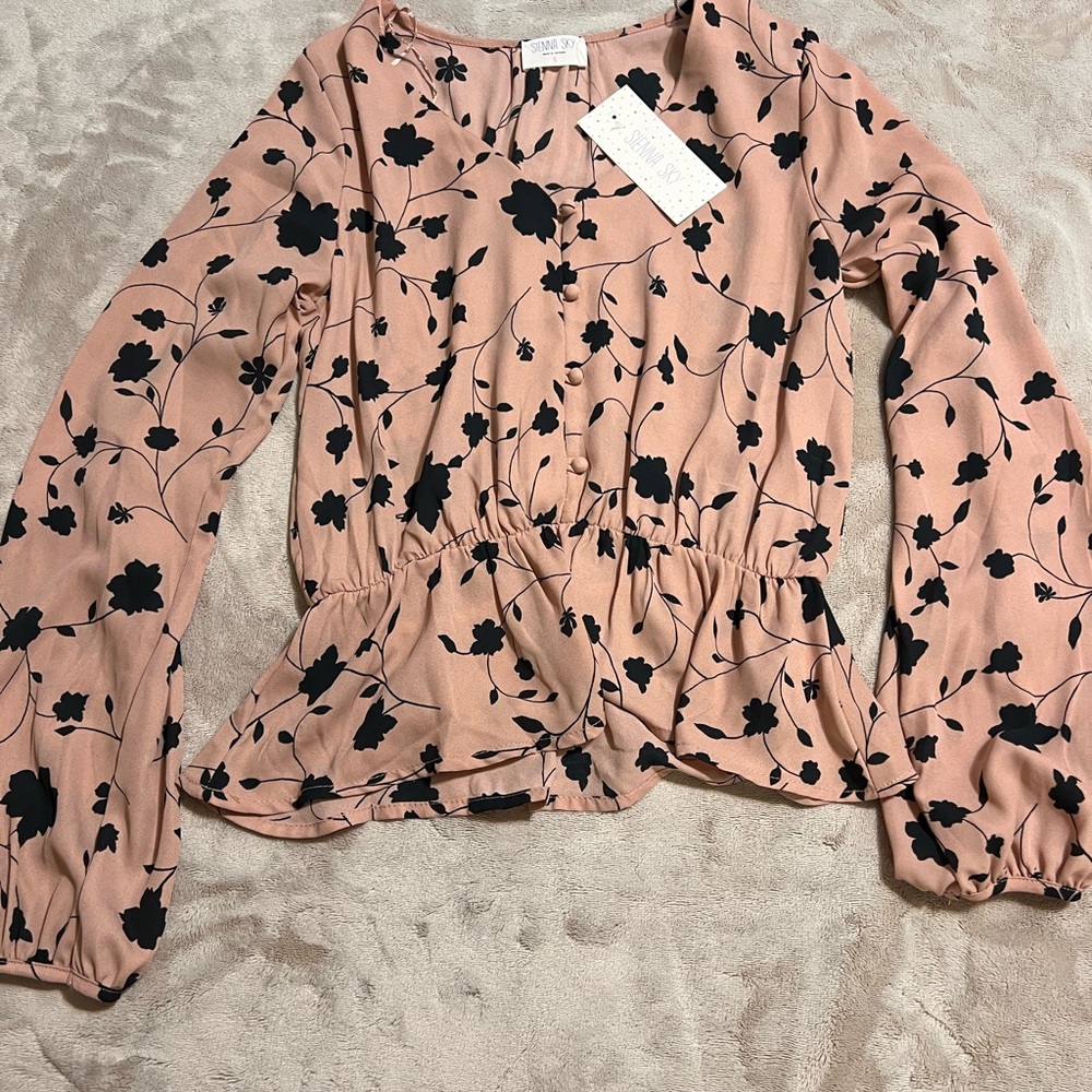 Sienna Sky Floral Peplum Blouse - Black on Peach